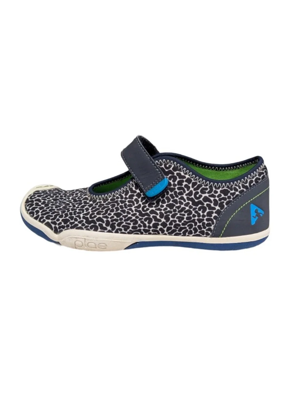 Plae Kids Chloe Mary Jane Sneaker Adjustable Strap Gray Leopard Print Girls Sz 1